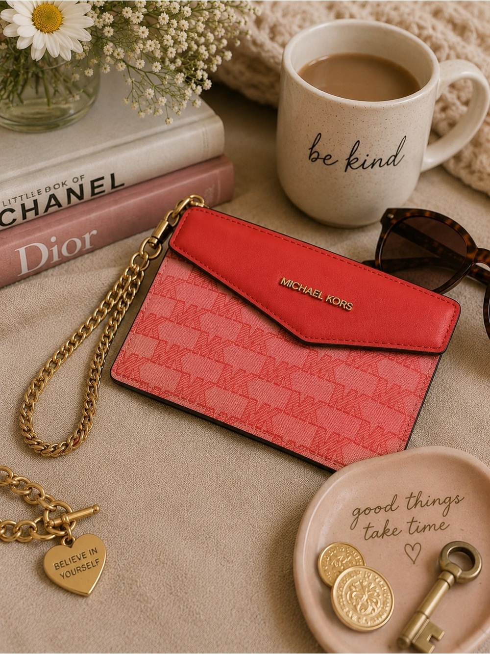 Michael Kors Jet Set Large Signature Monogram 2-in-1 Wristlet Pouch ONLY Pink